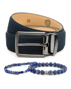 DTCH.FIT Su&egrave;de riem Oliver Donkerblauw - verstelbare GunMetal gesp - 3,5cm breed & Kralen Armband Paul Blauw one size
