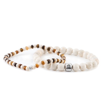 Kralen Armband Jack - Beige - 8mm en 4mm Riviersteen
