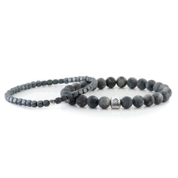 Kralen Armband Luke - Grijs - 8mm Labradoriet en 4mm Hematiet