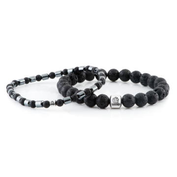 Kralen Armband Zack - Zwart - 8mm Lava en 4mm Lava/Hematiet