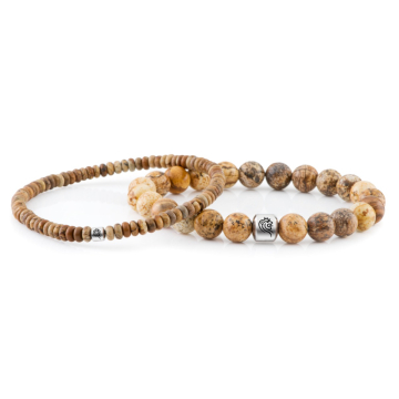Kralen Armband Flynn - Cognac - 8mm en  4mm Landschaps Jaspis