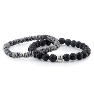 Kralen Armband Chase - Zwart - 8mm Lava en 6mm Labradoriet