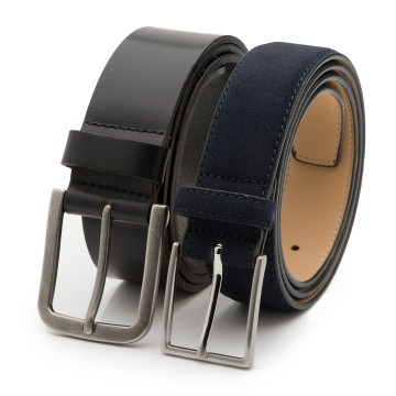 Leren & Suède heren riem Jake - duo pack - zwart & donkerblauw - 4 cm & 3,5 cm breed
