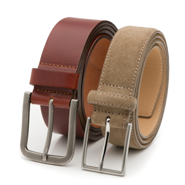 Leren & Suède heren riem Felix - duo pack - bruin & taupe - 4 cm & 3,5 cm breed
