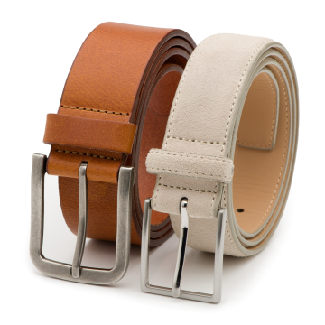 Leren & Suède heren riem Louis - duo pack - cognac & beige - 4 cm & 3,5 cm breed