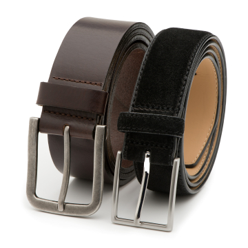 Leren & Suède heren riem Noah - duo pack - donkerbruin & zwart - 4 cm & 3,5 cm breed