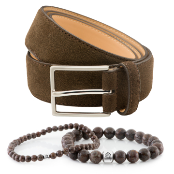 Kralen armband Bill & Suède riem Bobby - Donkerbruin
