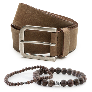Kralen armband Bill & Leren riem Jaxx - Bruin/Taupe