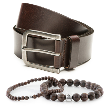 Kralen armband Bill & Leren riem Mason - Donkerbruin