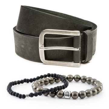 Kralen armband Kurt & Leren riem Jaxx - Grijs/Zwart