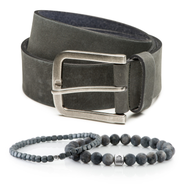 Kralen armband Luke & Leren riem Jaxx - Blauw/Grijs