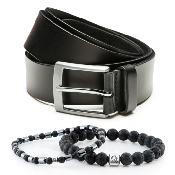 Kralen armband Zack & Leren riem Finn - Zwart
