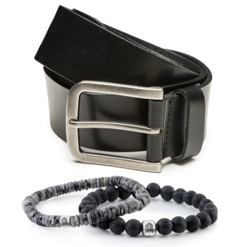 Kralen armband Chase & Leren riem Mason - Zwart