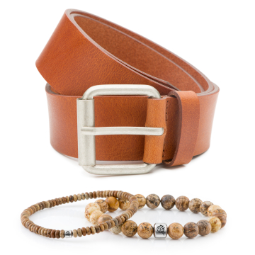 DTCH.FIT Kralen Armband Flynn Cognac one size & Jeansriem Dean Cognac - 4cm breed