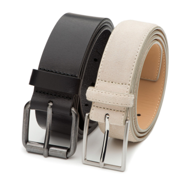 DTCH.FIT Leren & Suède heren riem Owen - duo pack - zwart & beige - 4cm & 3,5cm breed