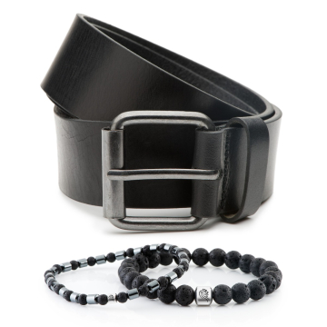 DTCH.FIT Kralen armband Zack Black one size & Jeansriem Dean Zwart - 4cm breed
