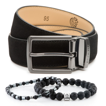 DTCH.FIT Suède riem Oliver Zwart - verstelbare GunMetal gesp - 3,5cm breed & Kralen armband Zack Zwart one size