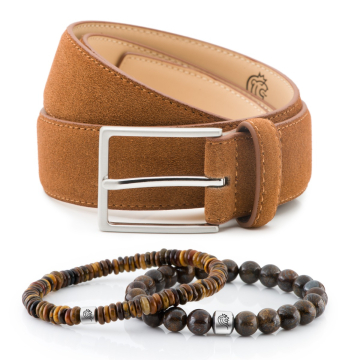Kralen armband Kent & Suède riem Bobby - Cognac