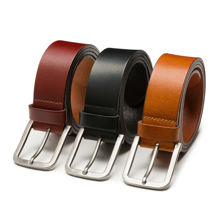 LINDENMANN Kostuum-leren riem heren 35 mm rundleer zwart, cognac, waist 105 cm total length 120 cm W 41.5 XL